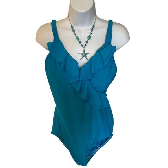 Beautiful Turquoise Slimming Swimsuit - Size 12 - Picture 1 of 4